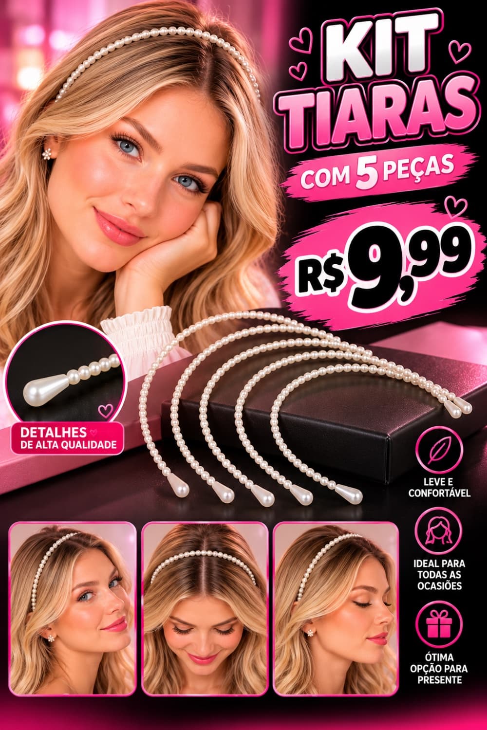 Kit 5 tiaras pérolas - 1