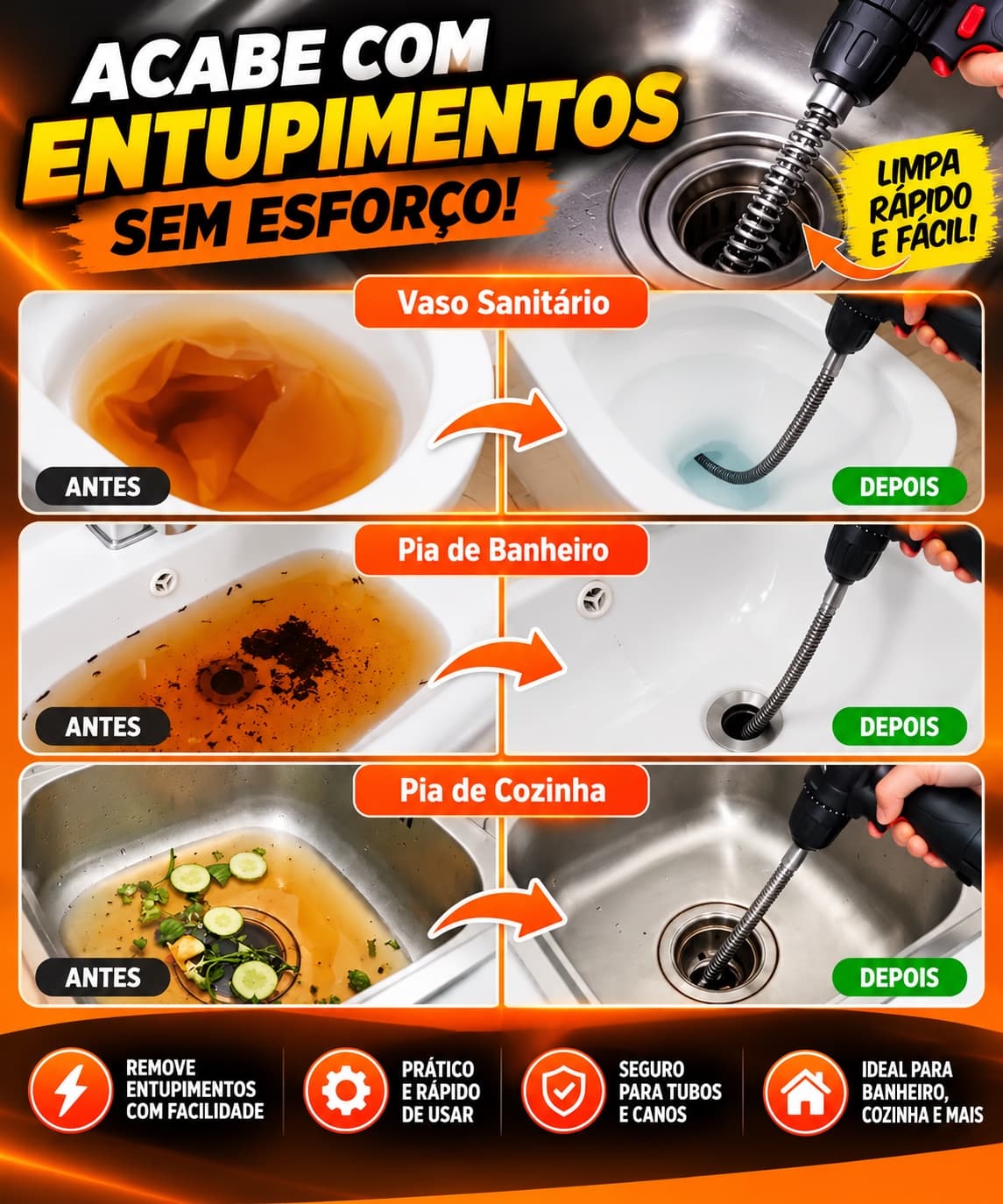 Desentupidor Rotativo P/furadeira Cano De Esgoto Ralo 1,5m - 1
