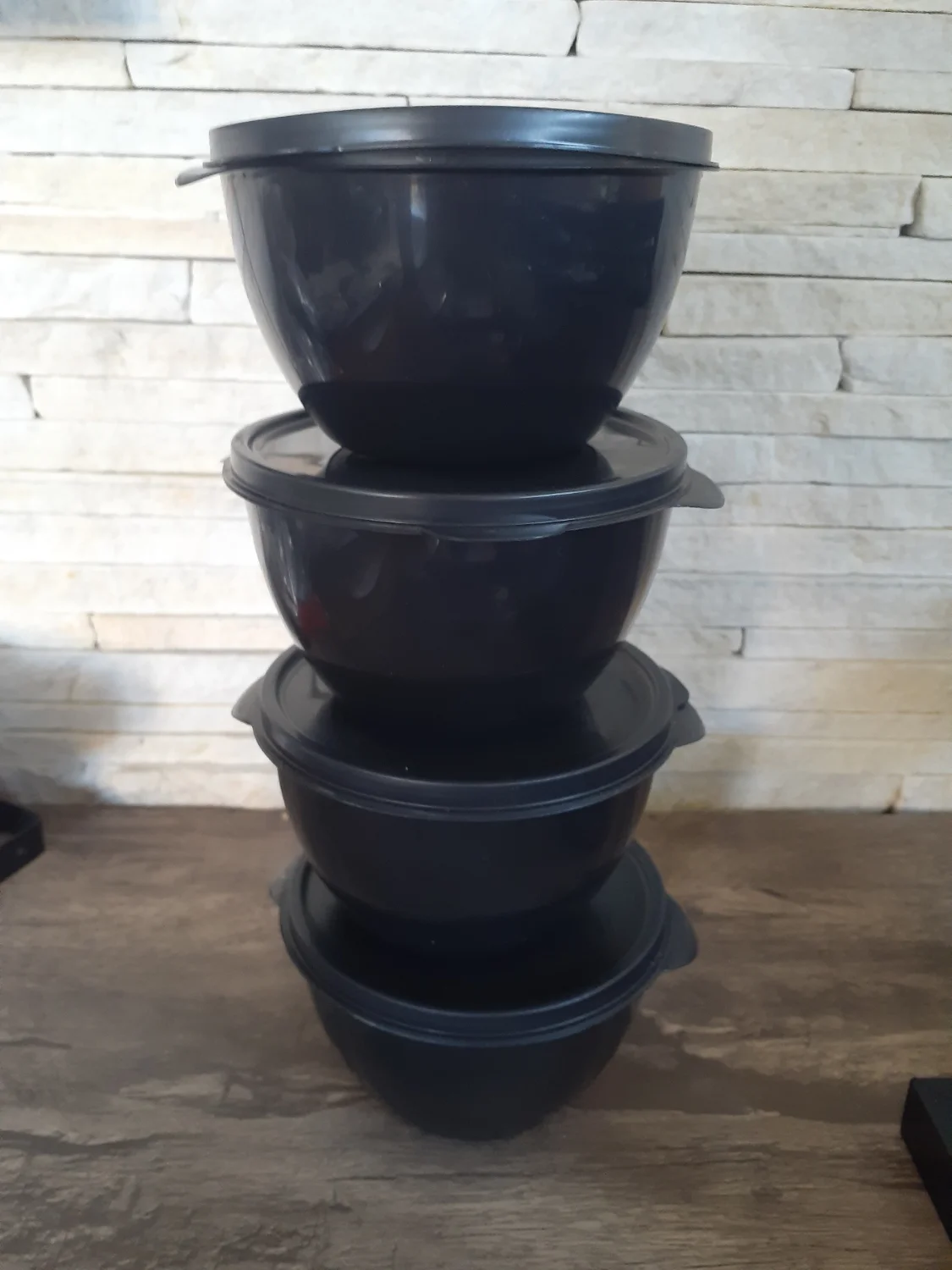 kit 4 Potes hermético redondo empilhavel preto - 1