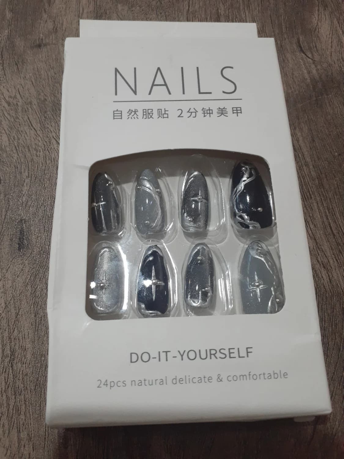 Unhas Postiças Decorada Realista Preto e Cinza 24uni - 1