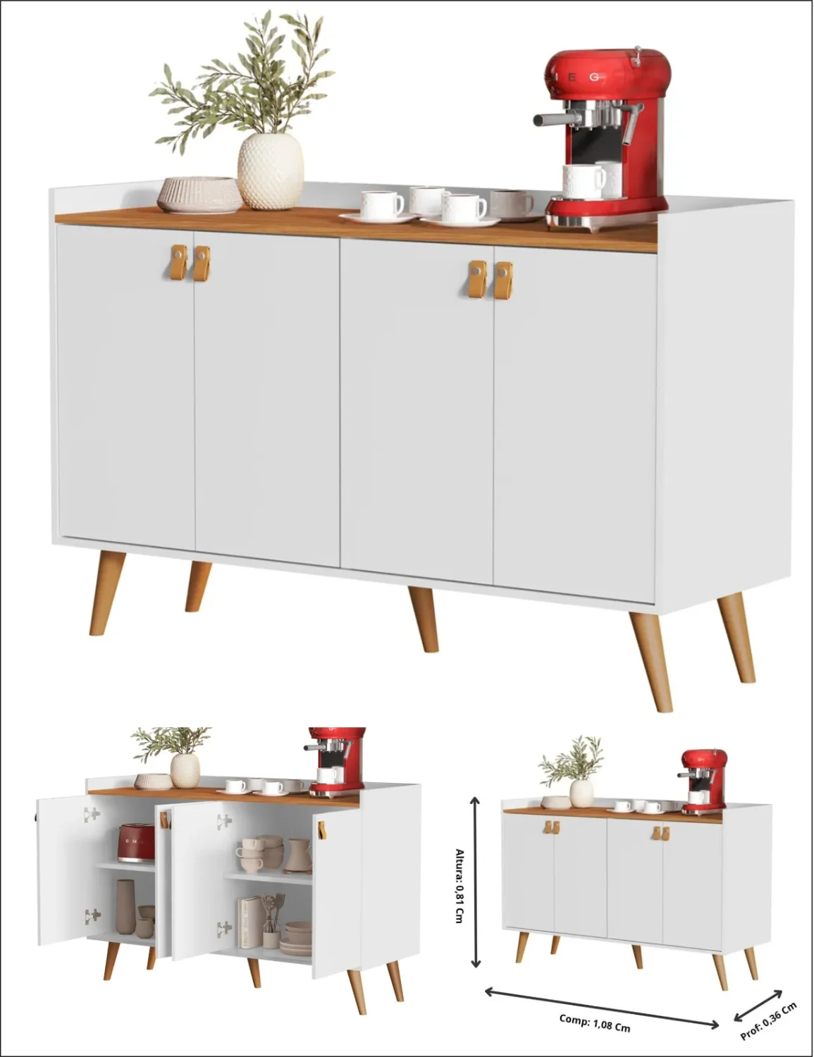 Aparador Sala Retro Luana 4 Portas - 1