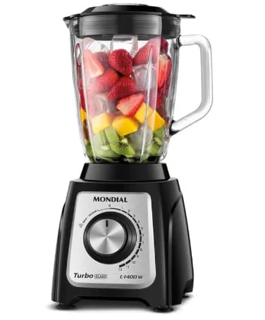 MONDIAL Liquidificador Turbo Glass Jarra de Vidro, Preto/Inox, 1400W, 110V - L-1400 GI - 1