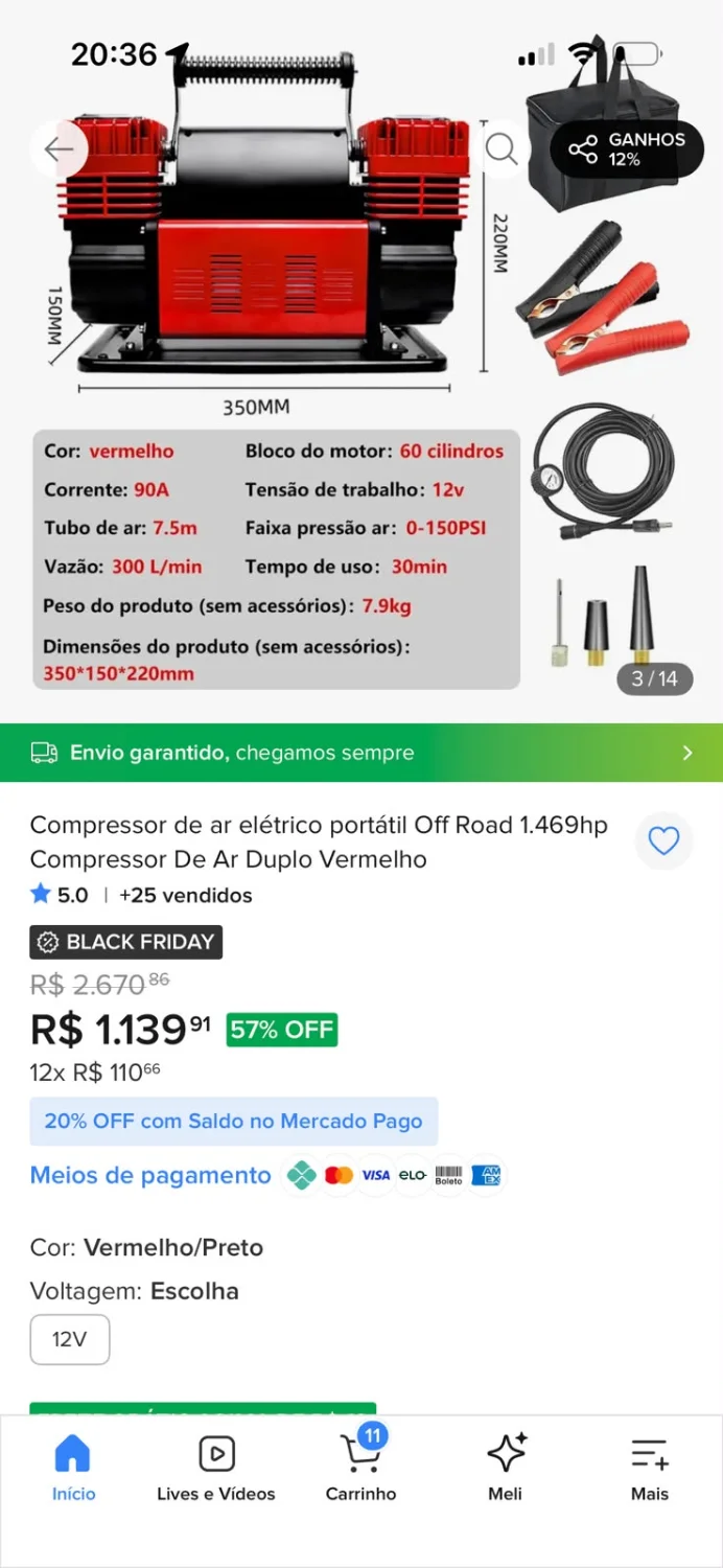Compressor de Ar Portátil Duplo 12V – 150 PSI - 2