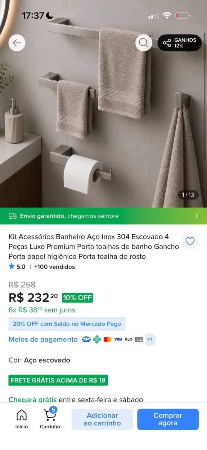 Kit de Acessórios para Banheiro em Aço Inox 304 Escovado composto por 4 Peças de Luxo Premium - 3