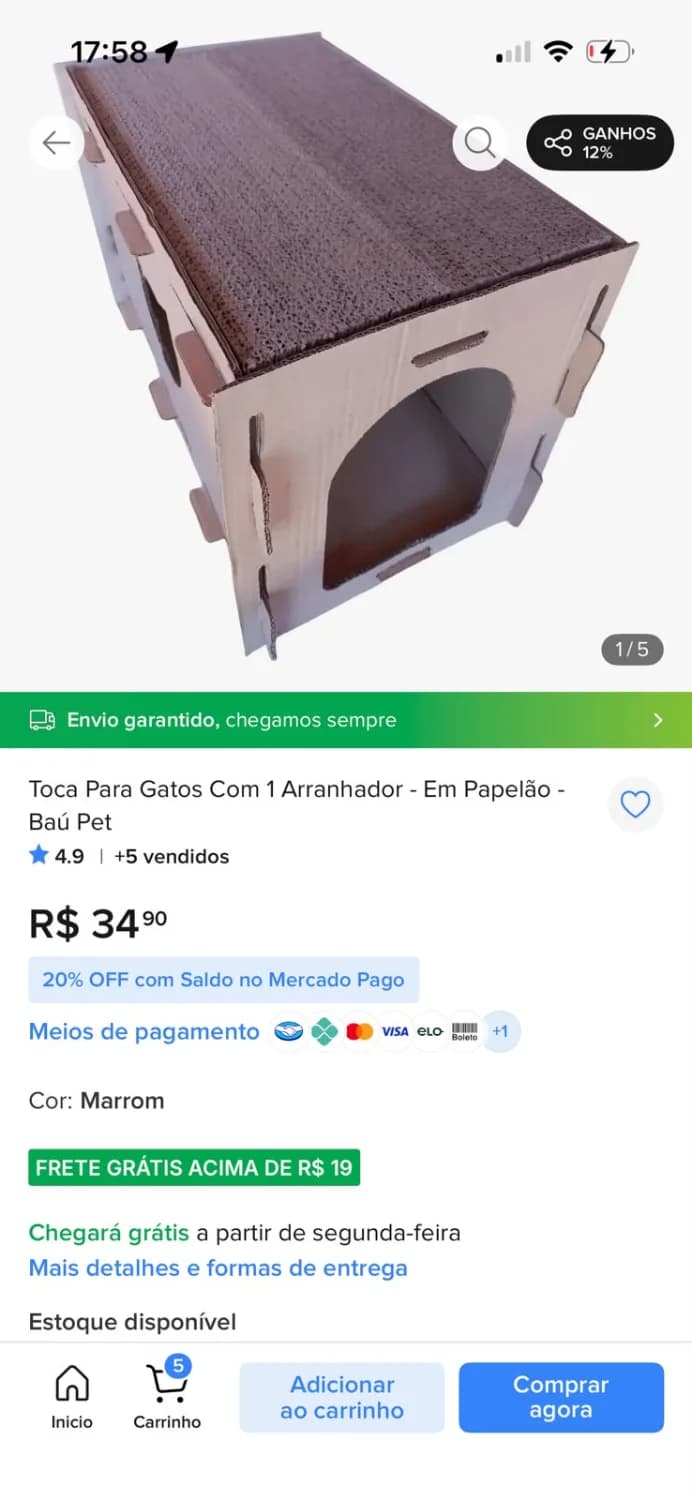 Toca para Gatos com 1 Arranhador Integrado, fabricada em papelão - 2