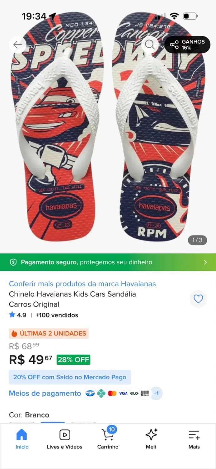 Chinelo Havaianas Cars Carros – Tamanho 35/36 - 2