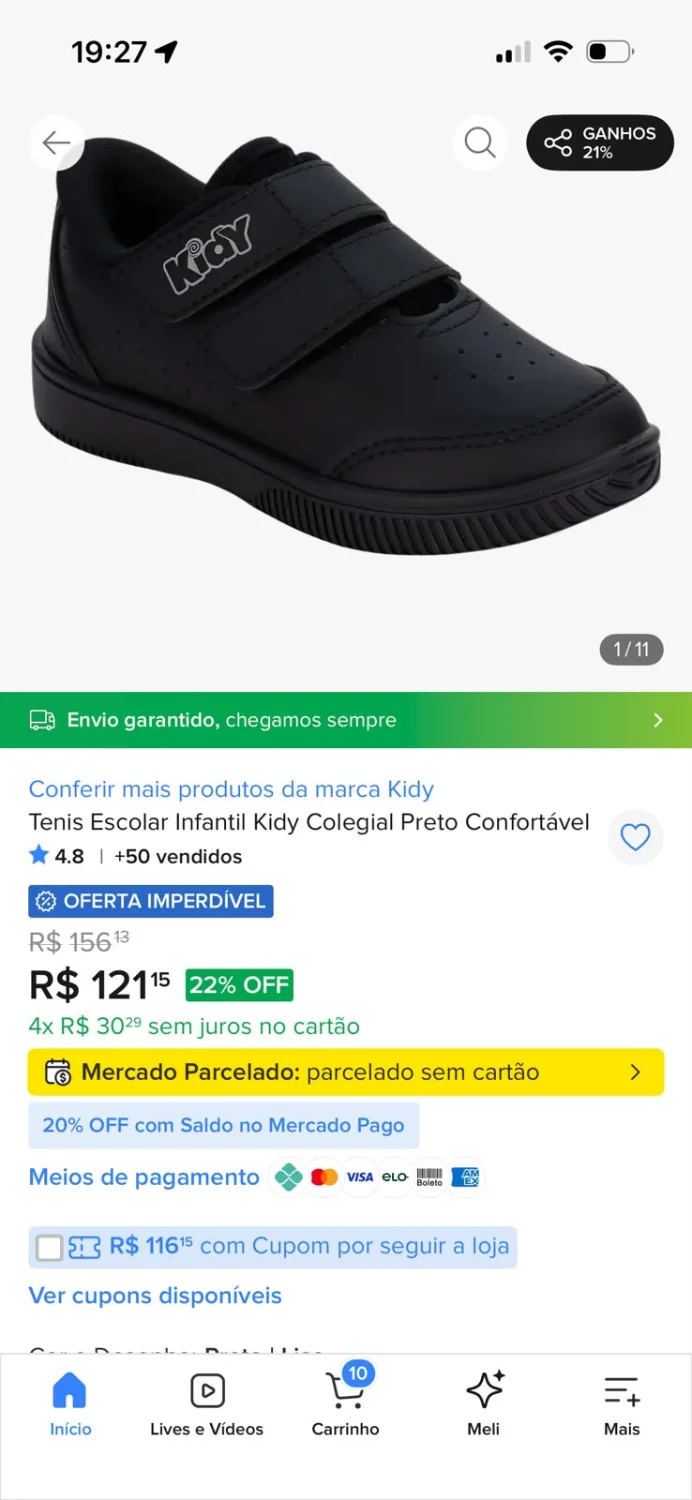 Tênis Infantil Escolar Kidy Preto com Velcro – Tamanho 29 - 2
