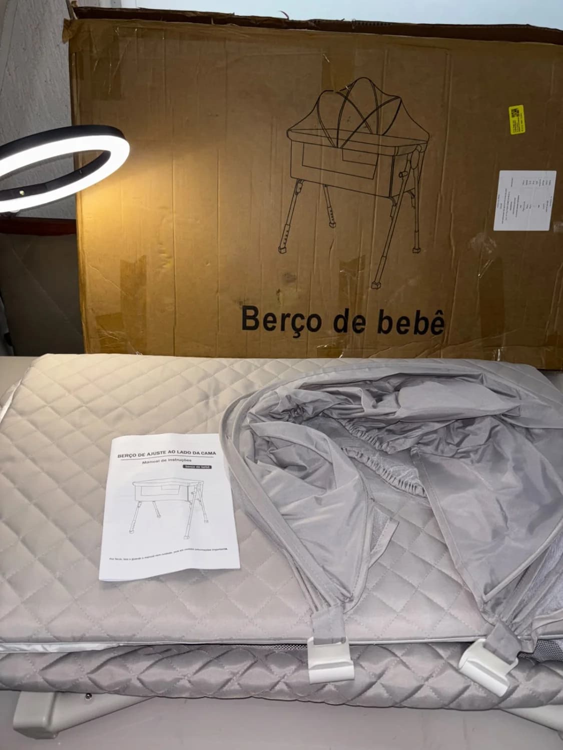 Berço Portátil Moisés com Mosquiteiro e Altura Ajustável – Cor Cinza Elegante - 1