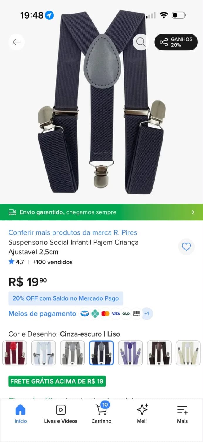 Suspensório Social Infantil Ajustável Cinza-Escuro – 2,5 cm - 2