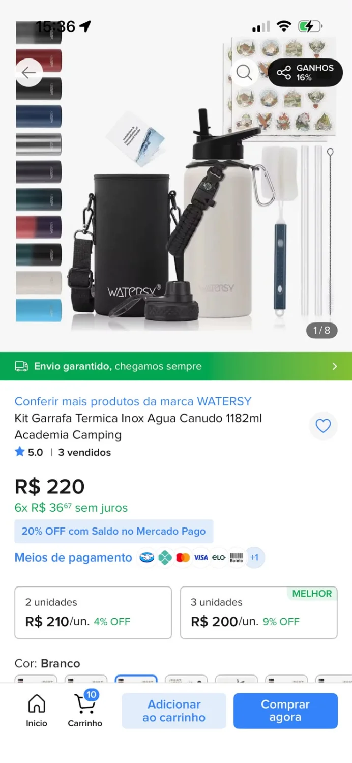 Garrafa Térmica Inox Watersy 1,182 L com Bolsa e Acessórios - 2
