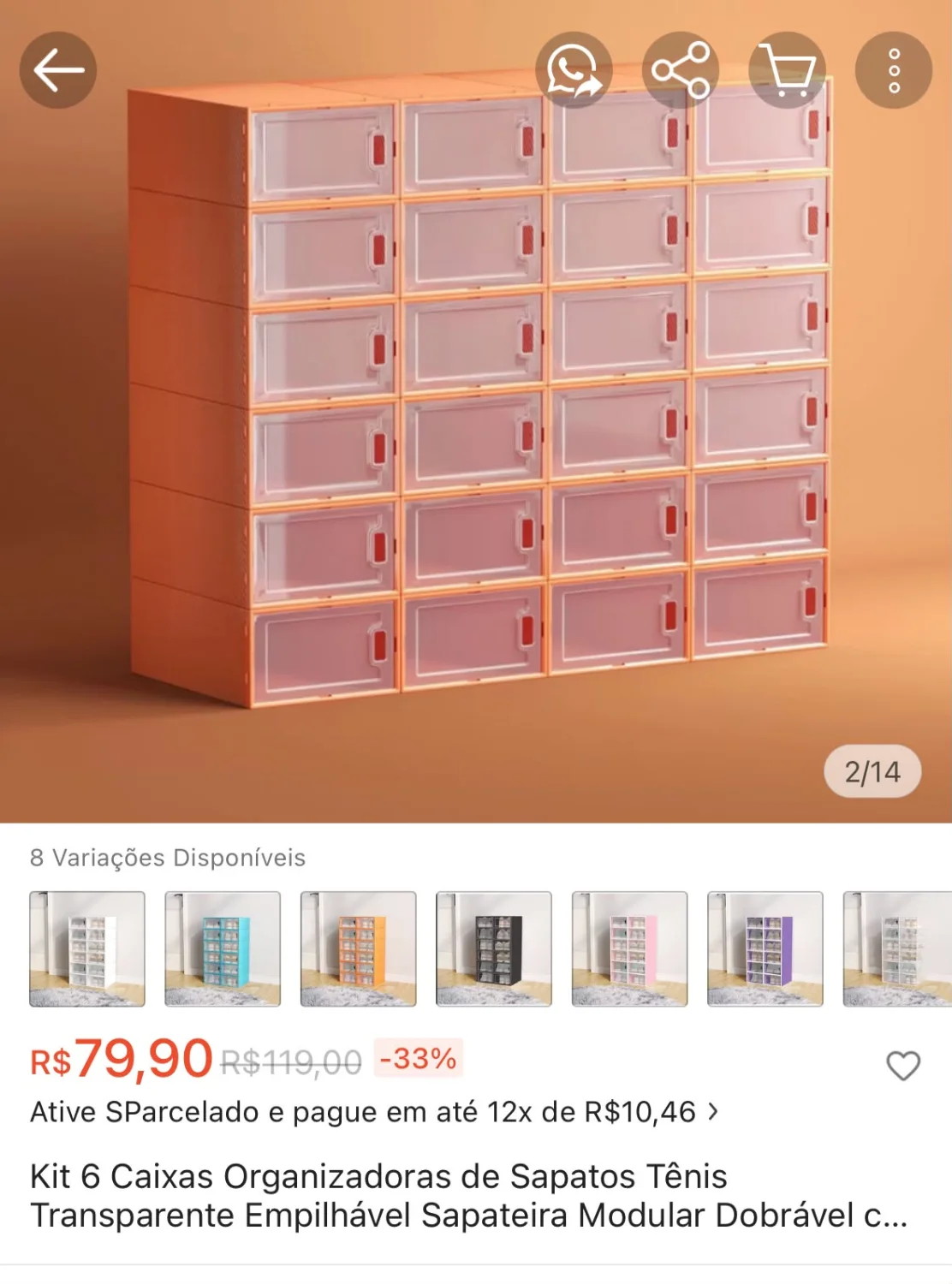 Kit com 6 Caixas Organizadoras de Sapatos e Tênis Modulares e Empilháveis. - 2