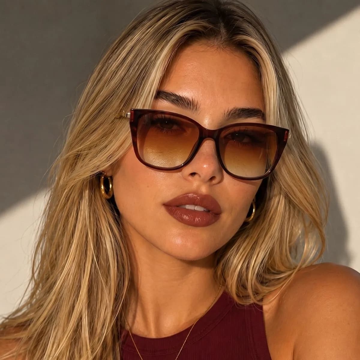 Óculos De Sol Quadrado Arredondado Elegante Feminino Uv400 Lux - 1