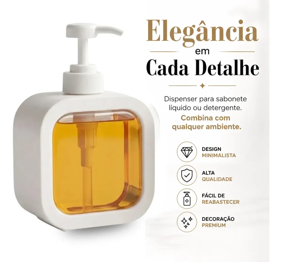 Dispenser Porta Sabonete Líquido Luxo 500ml Banheiro Cozinh - 1