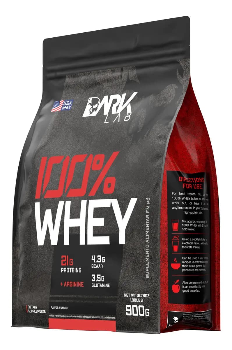Whey Protein Concentrado 100% 900g Refil Dark Lab Sabor Chocolate - 1