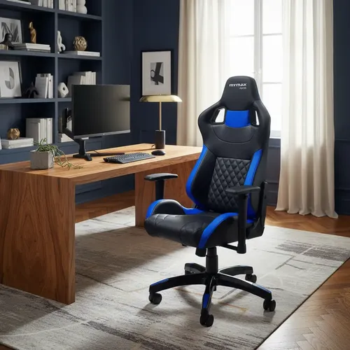 Cadeira Gamer Mymax MX15 Azul Ergonômica Giratória com Apoio de Braços - 1