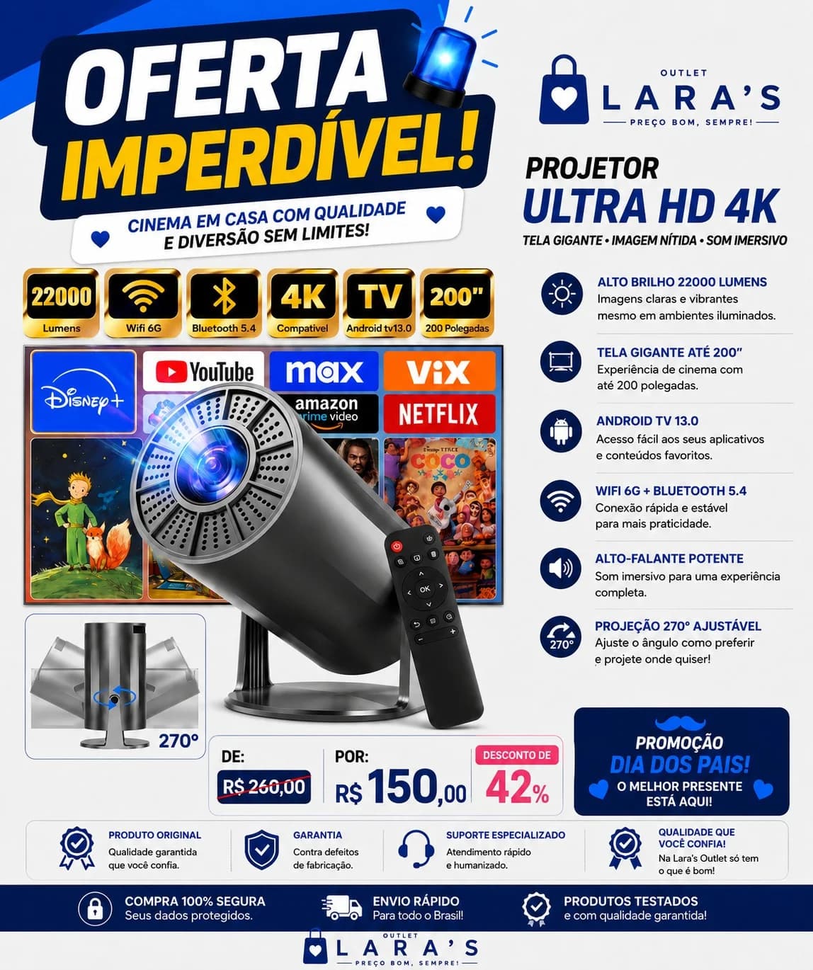 Mini Projetor Portátil 4k 2026 Profissional 22000 Lúmenes - 1