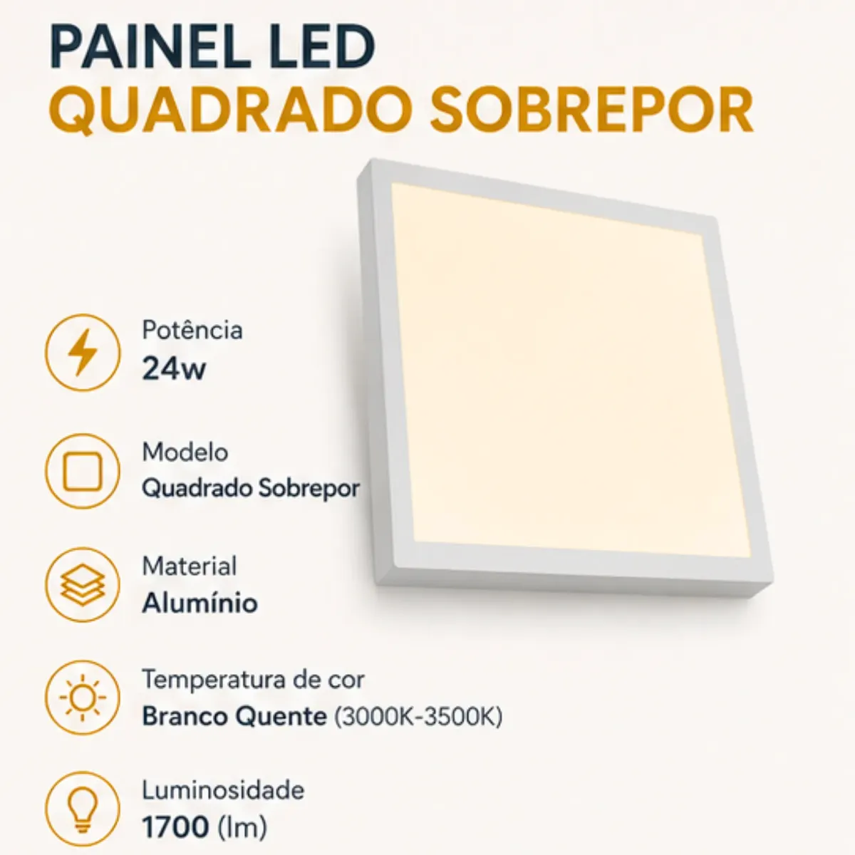 Plafon Painel Led 25w Sobrepor Quadrado 3000k luz quente - 1