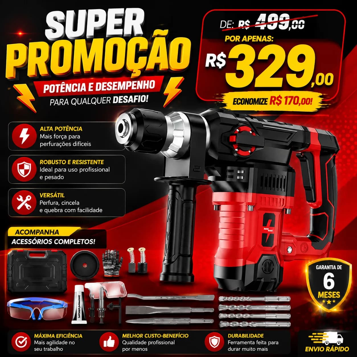 Martelete Perfurador Rompedor Tohwpef 4800w, Profissional 3 - 1