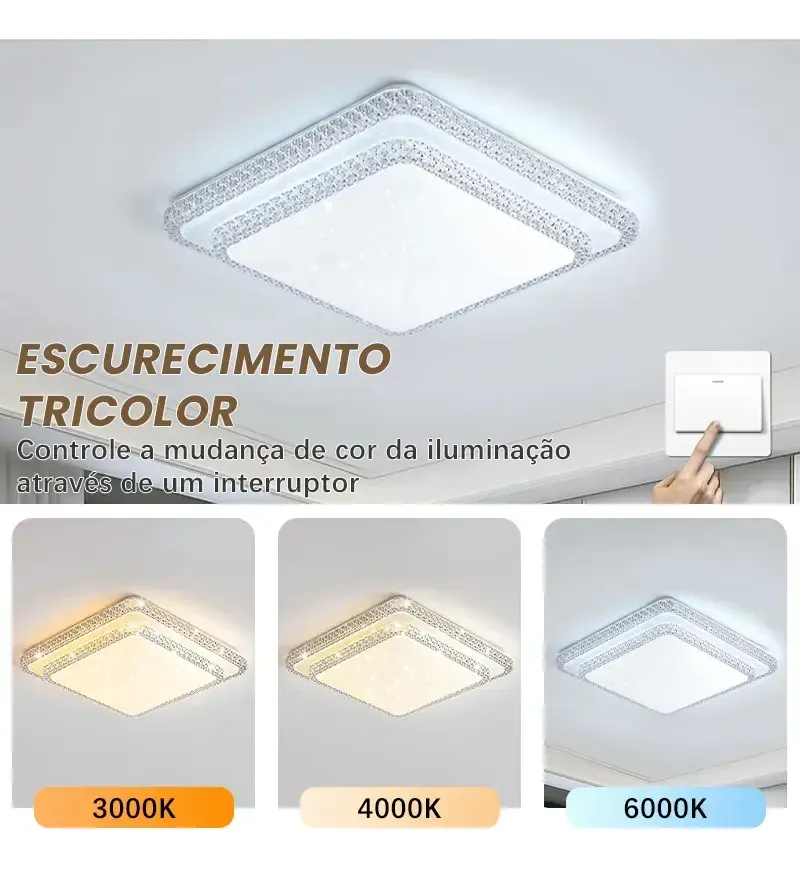 Lustres Cristal Sala Quarto, Luminária Plafon Led Sobrepor - 1