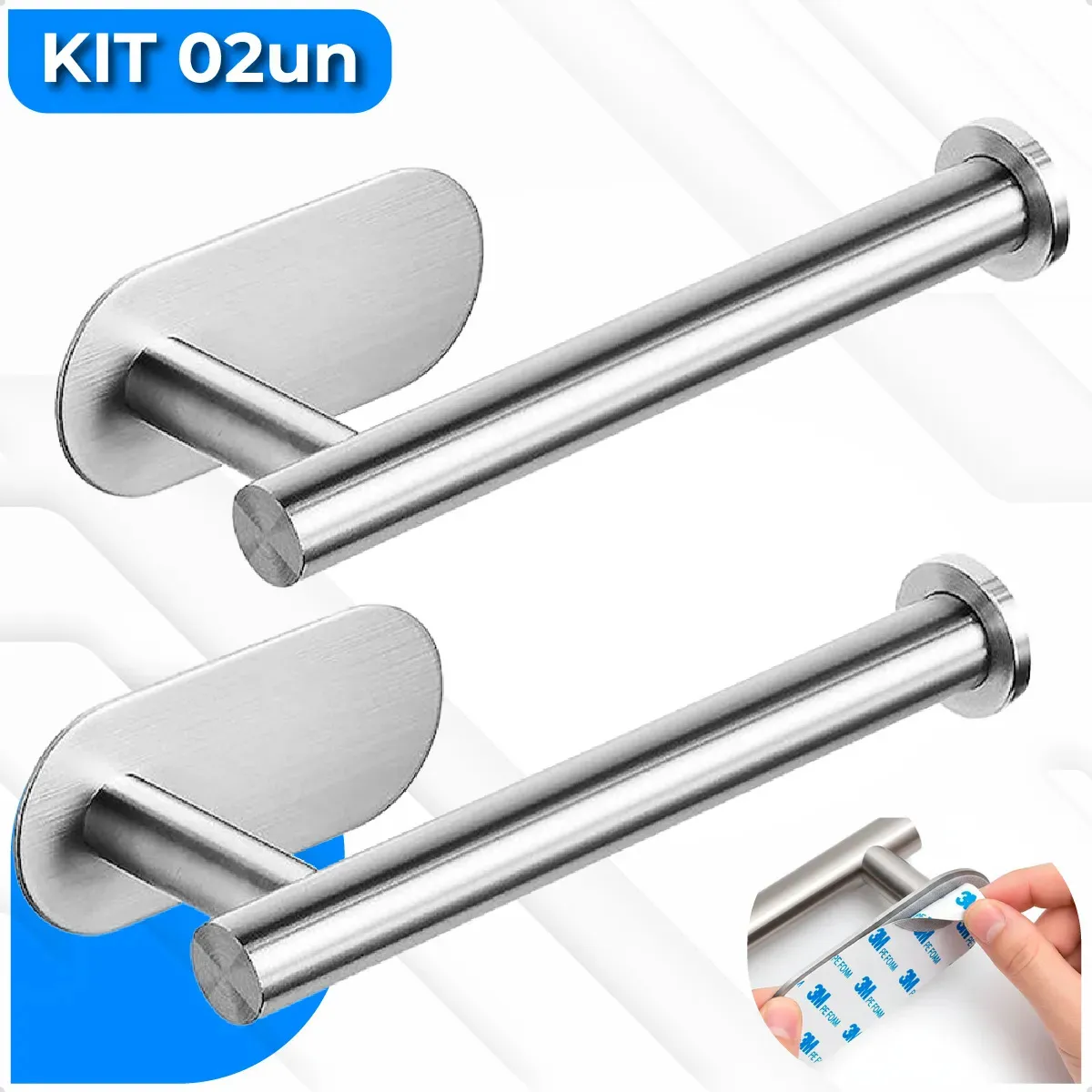 Kit 2 Porta Papel Higienico Com Adesivo 3m Inox Prateado Hom - 1