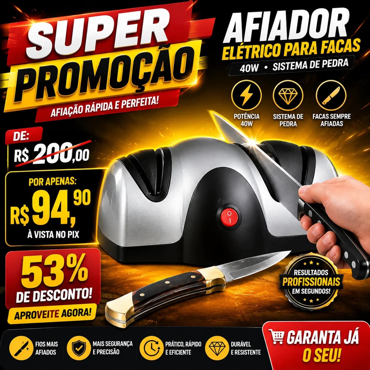 Afiador Elétrico Para Facas 40w Pedra Sistema De Pedra - 1