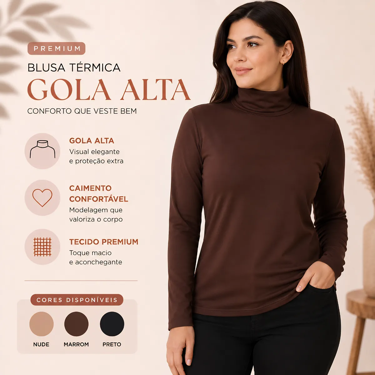 Blusa Termica Flanelada Feminina Gola Alta Manga Longa Frio - 1