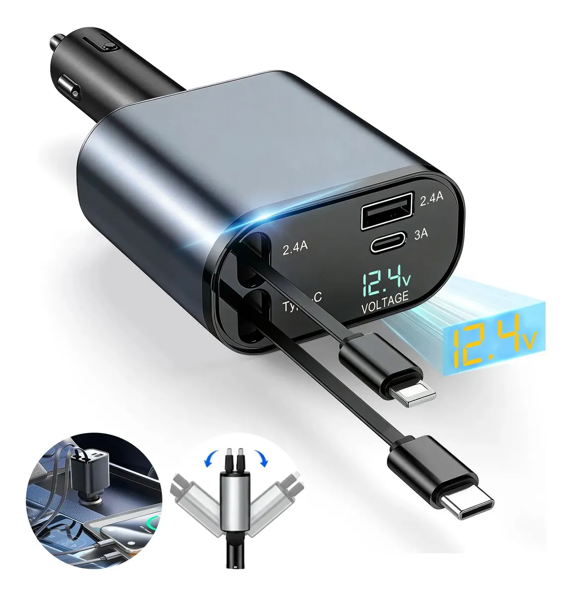 Carregador Super Rápido-portátil Para Carro Promoção 4 Em 1 Preto - 1