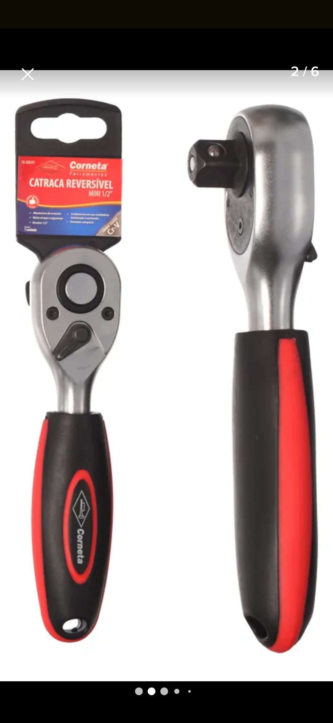 Chave Catraca Reversível 1/2 Corneta Cromo Vanádio 25cm 72 Dentes - 1