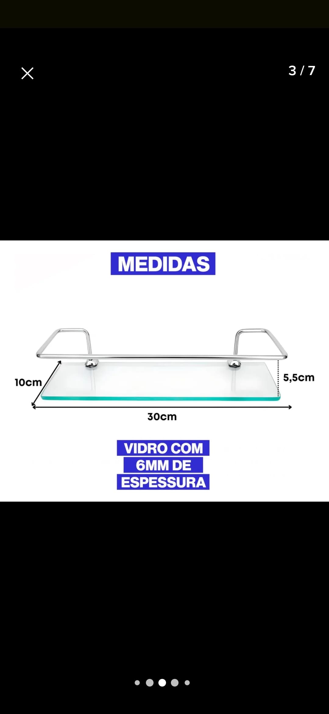 Porta Shampoo Reto Alumínio Com Vidro Incolor - 2