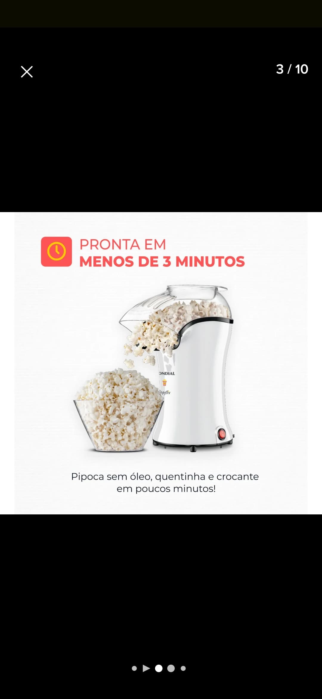 Pipoqueira Elétrica Popflix Pp-04 Ar Quente Cor Branco Mondial 127 V 127v - 3