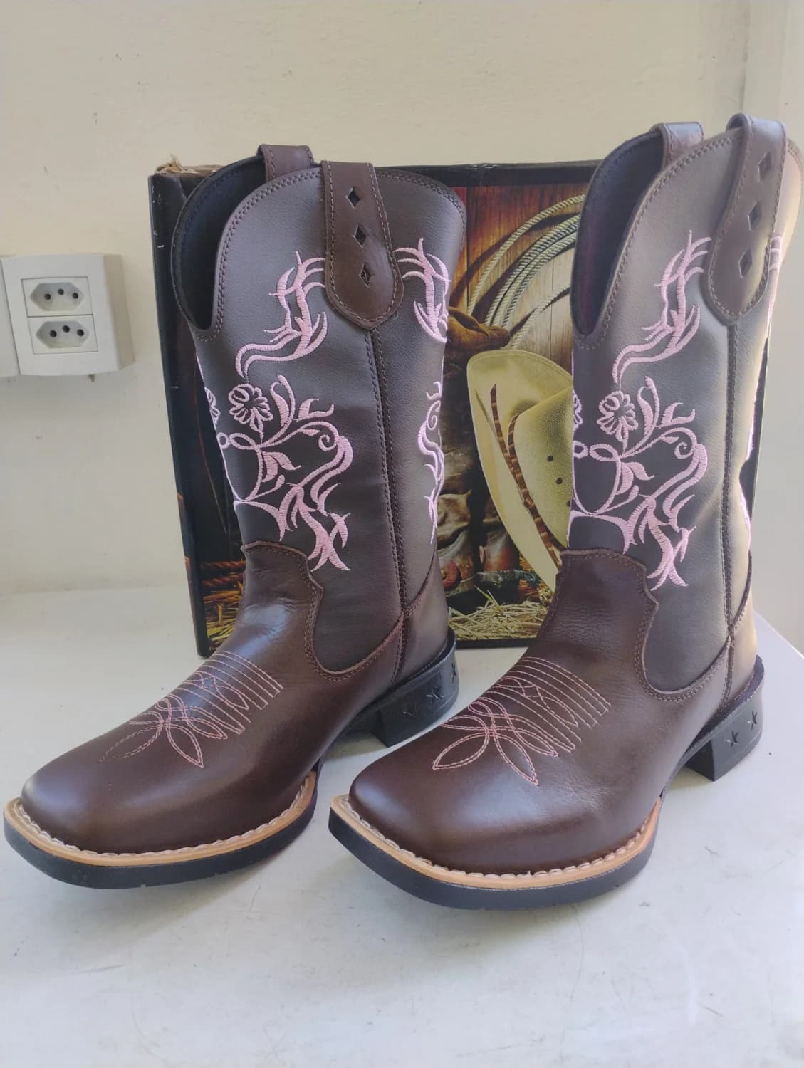Bota Texana Feminina Em Couro Legitimo Country Floral - 1