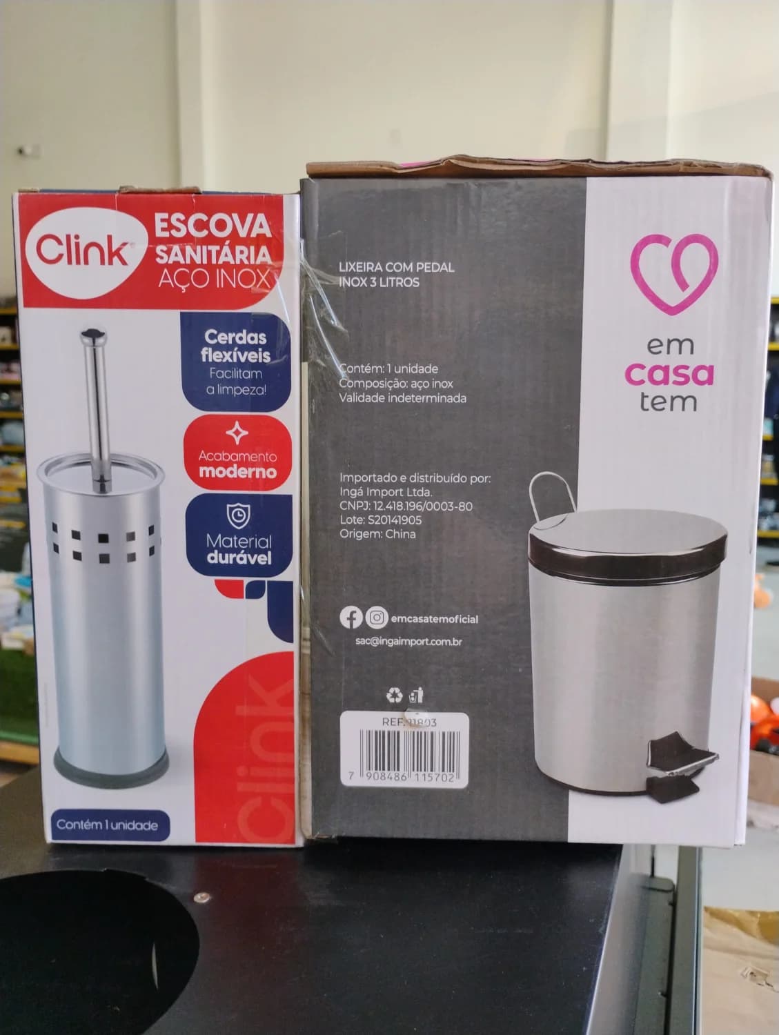 Kit Lixeira Aço Inox 3 Litros +1 Escova Sanitária Travel Max Cor Cinza - 1