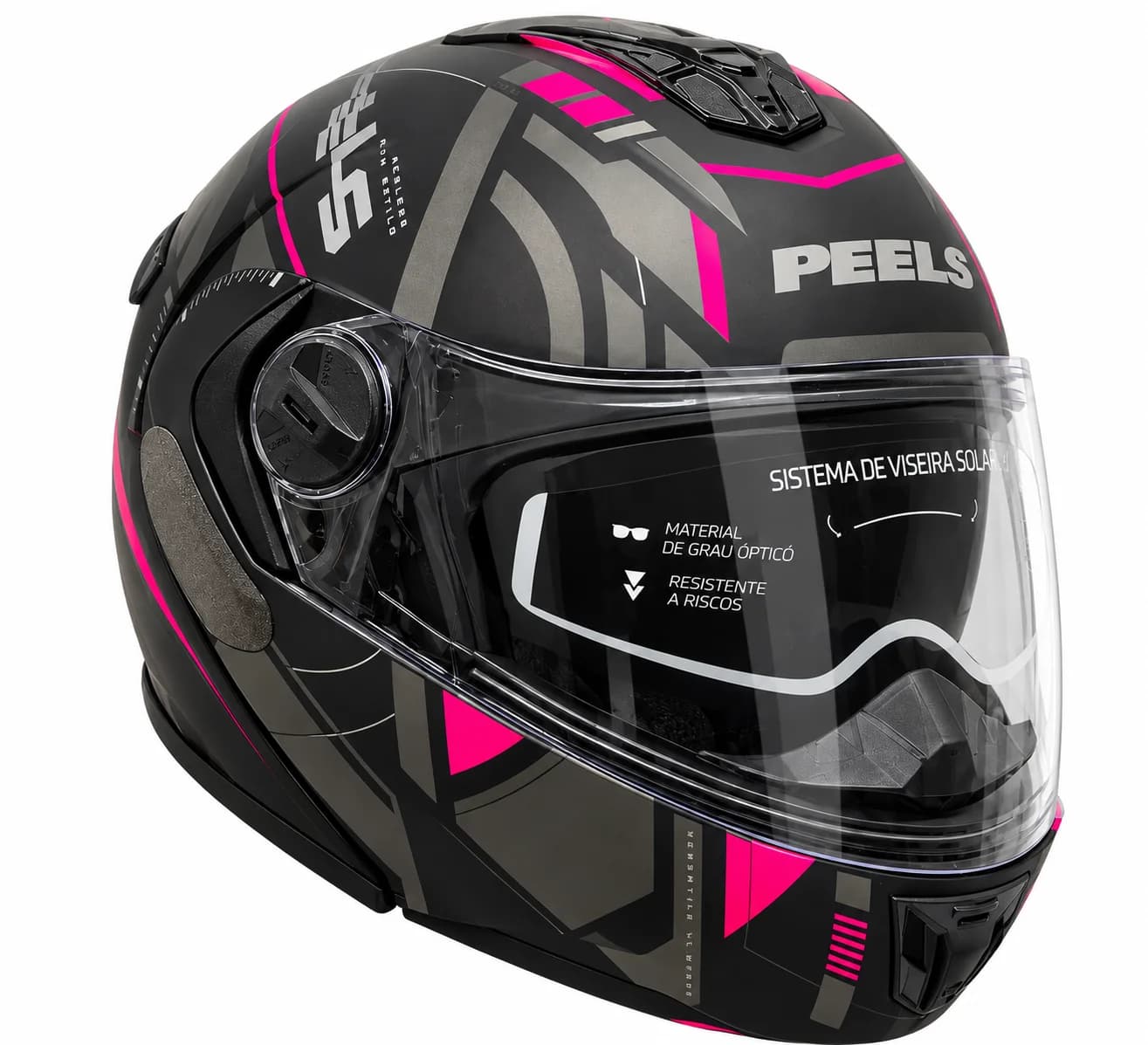 Capacete Peels U-RB2 Dynamic Escamoteável Preto Fosco Pink Tam 58 Viseira Solar - 2