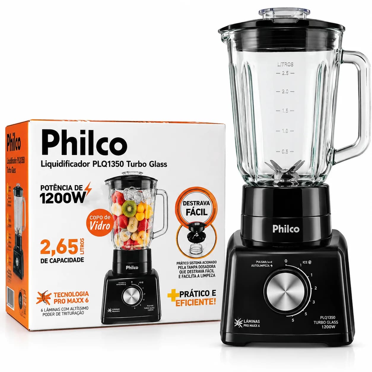 Liquidificador Philco PLQ1350 Turbo Glass 1200W 2,65L Copo de Vidro 6 Lâminas – 220V - 2