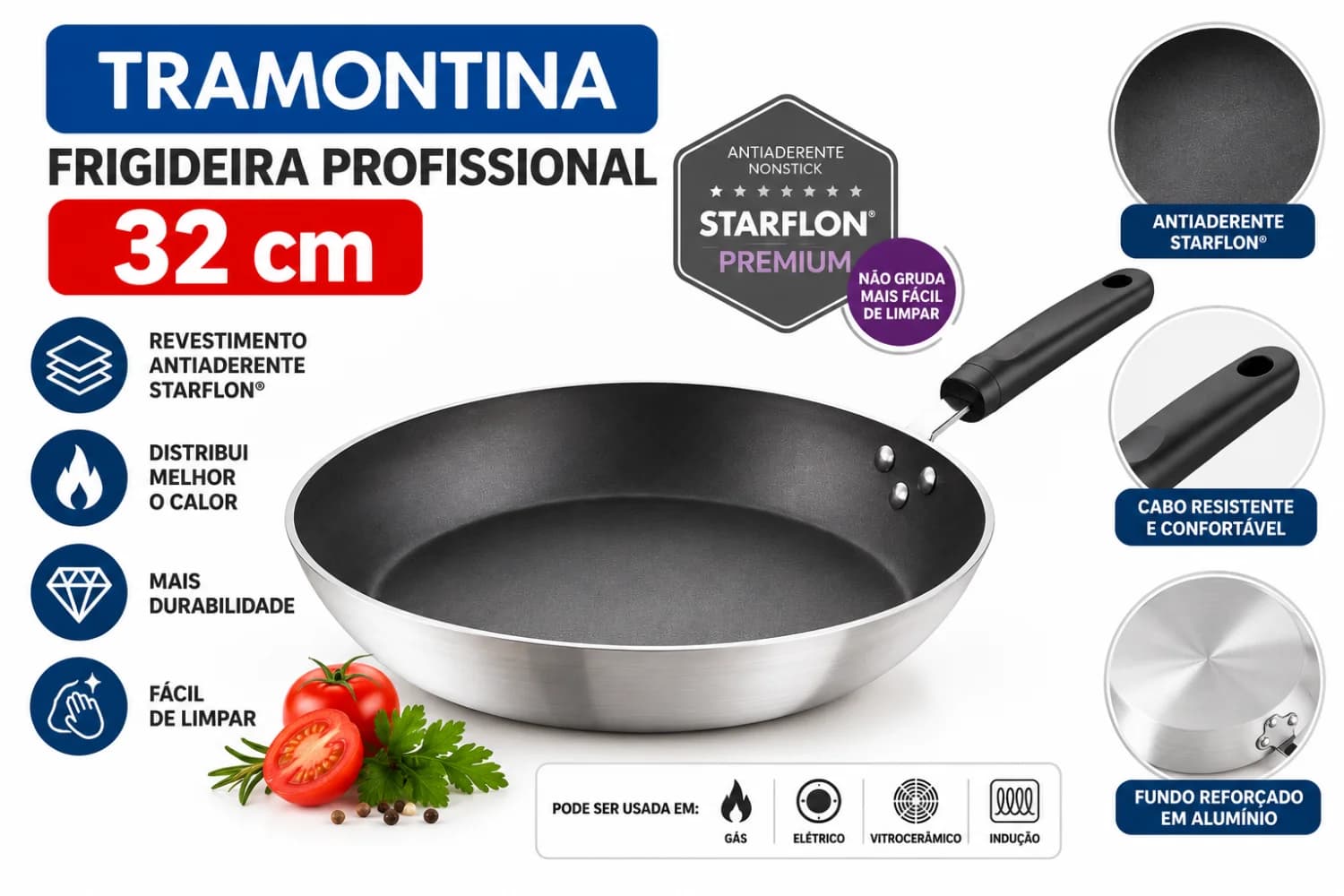 Frigideira Profissional Alumínio 32cm Starflon Tramontina Cor Prateado/ com avaria - 1
