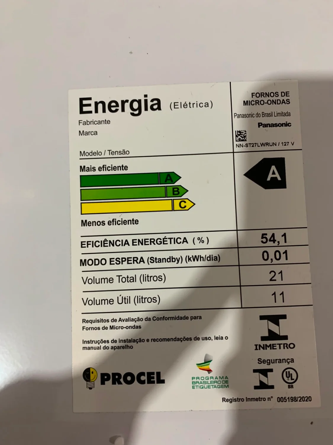Micro-ondas Panasonic NN-ST27LWRUN 21L Branco Espelhado 127V – Com Avaria - 3