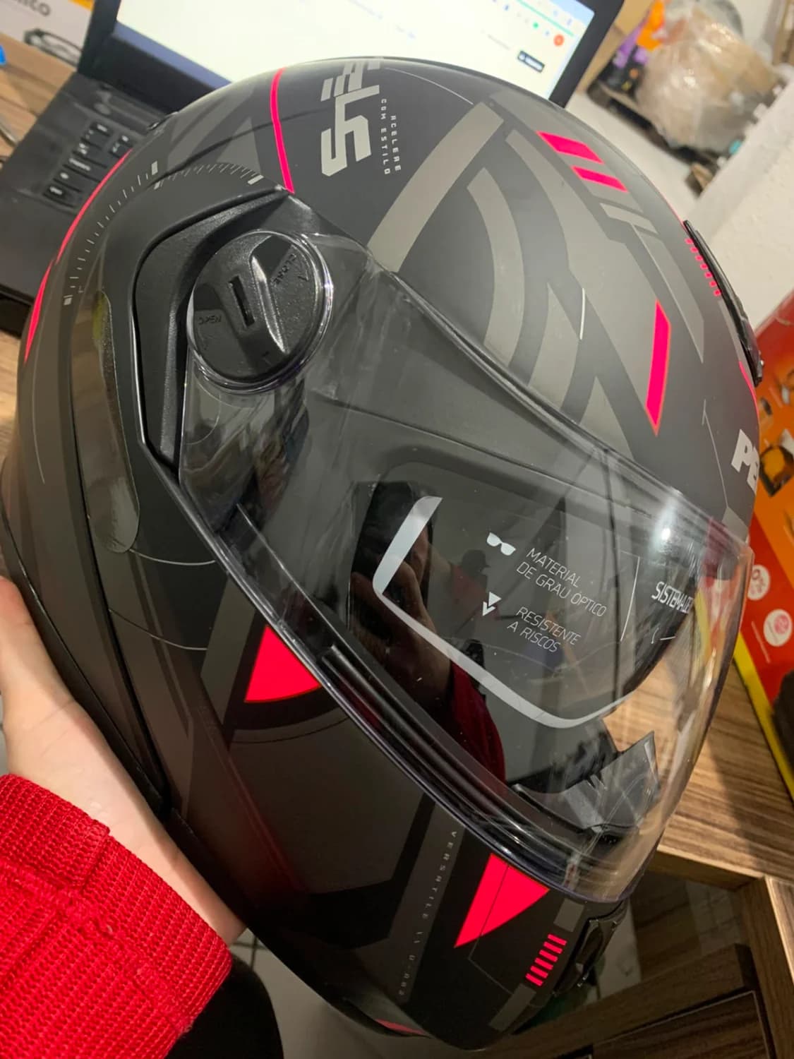 Capacete Peels U-RB2 Dynamic Escamoteável Preto Fosco Pink Tam 58 Viseira Solar - 3