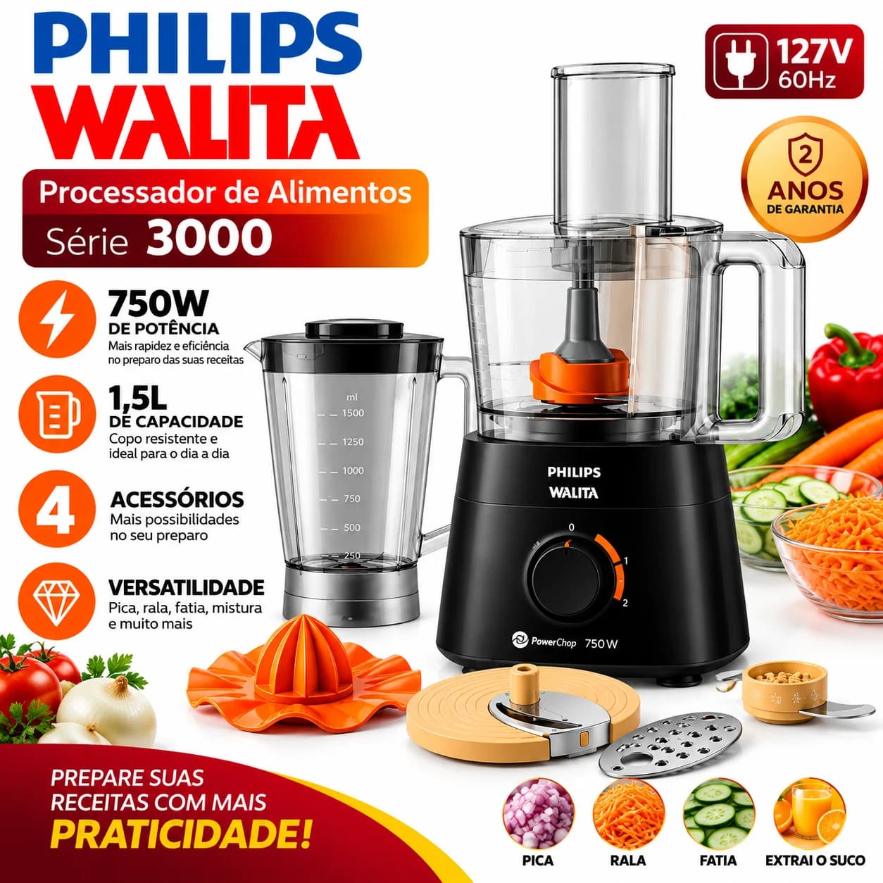 Processador de Alimentos Philips Walita RI7300 600W 127V - 1