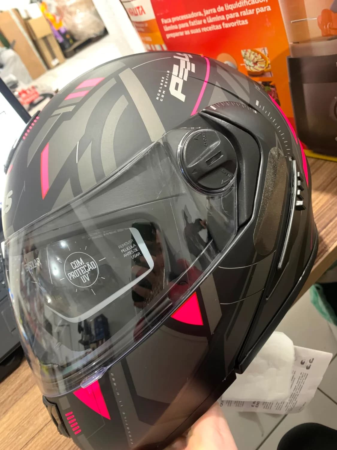 Capacete Peels U-RB2 Dynamic Escamoteável Preto Fosco Pink Tam 58 Viseira Solar - 5
