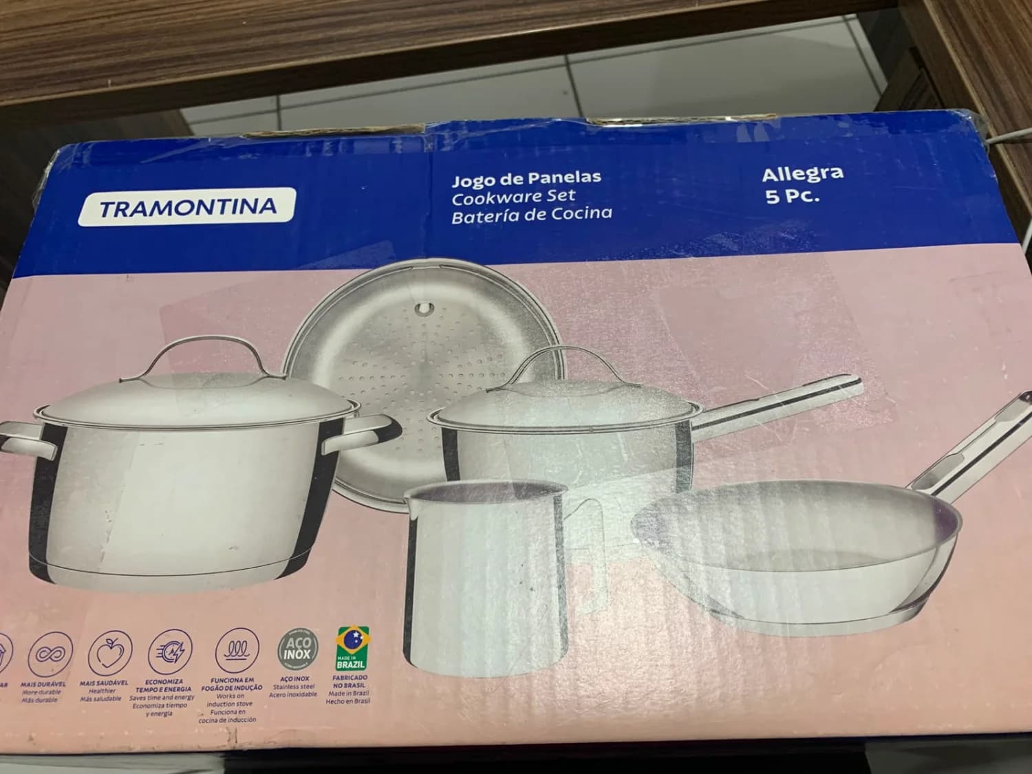 Jogo de Panelas Tramontina Allegra 5 Peças Aço Inox Fundo Triplo Indução. - 5