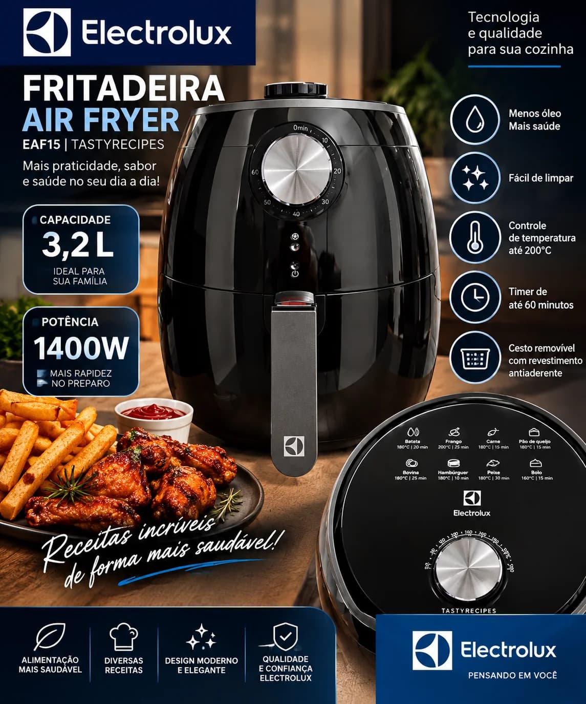 Air Fryer Electrolux Efficient EAF15 3,2L 1400W 220V – Rita Lobo - 1