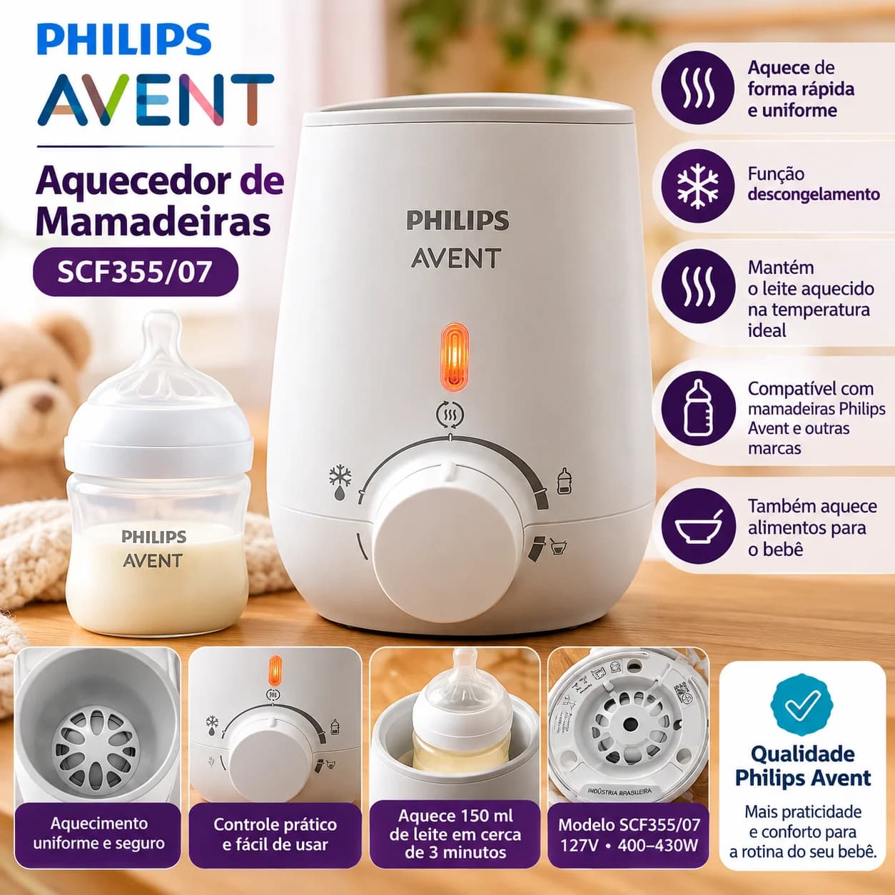 Aquecedor de Mamadeiras Philips Avent SCF355/07 127V 400–430W - 1