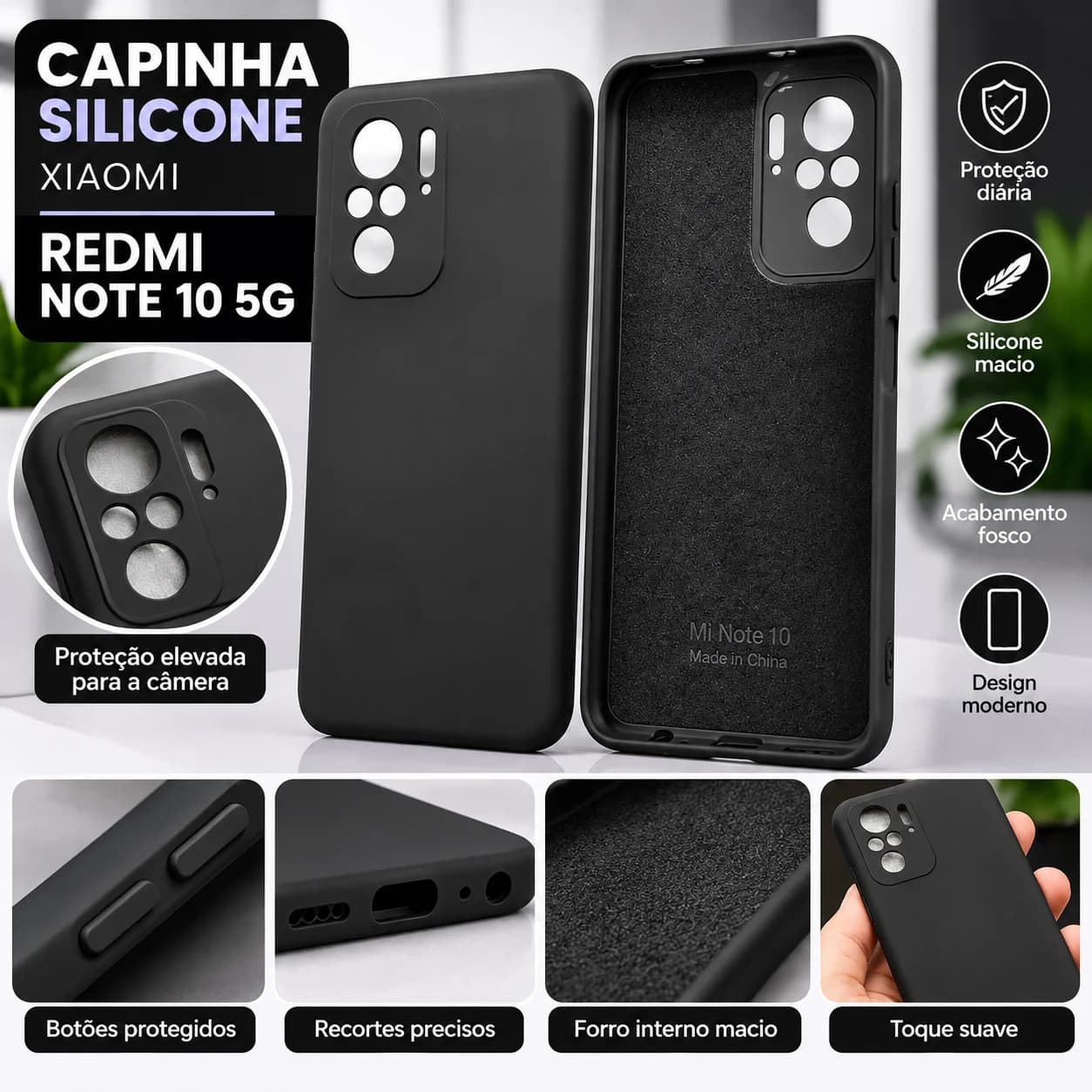 🖤 CAPINHA PRETA PARA XIAOMI REDMI NOTE 10 5G - 1