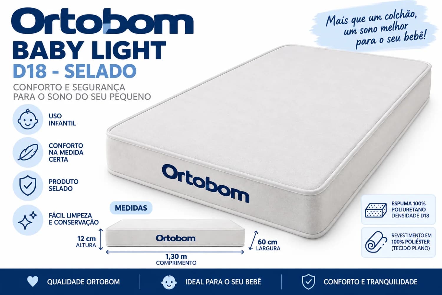Colchão Infantil Ortobom Baby Light D18 Selado 60x130x12cm - 1