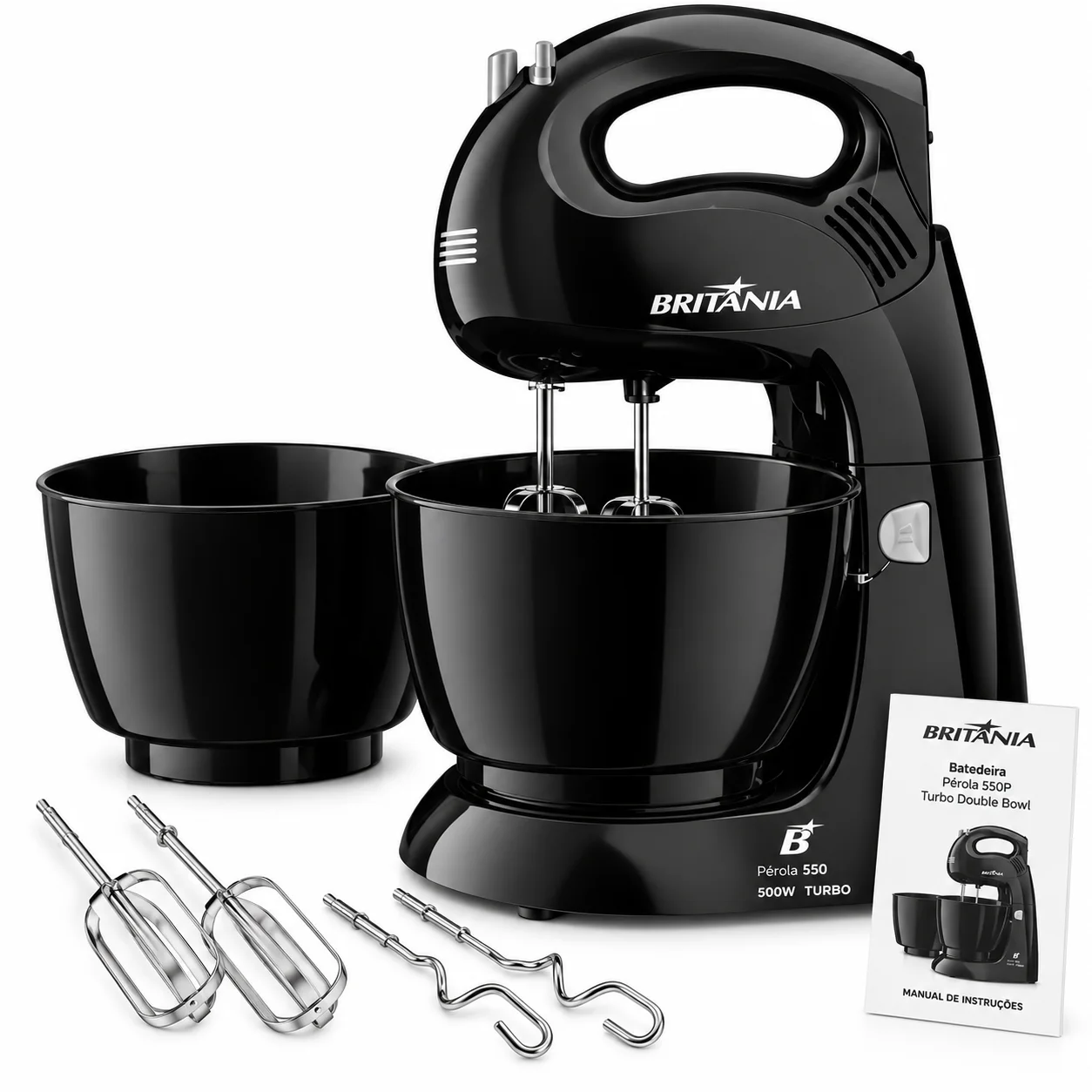 Batedeira Britânia Pérola 550P Double Bowl 500W 127V 2 Tigelas Preta - 2