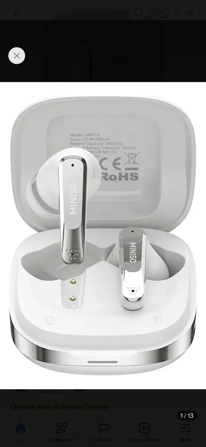 Fone Bluetooth Miniso Ms115 Ruído Inteligente Branco - 1
