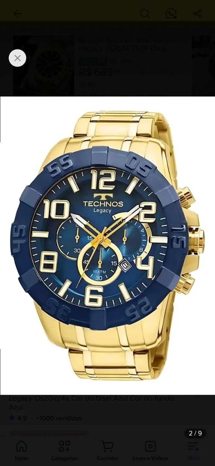Relógio Technos Dourado Masculino Classic Legacy Os20iq/4a Original - 2