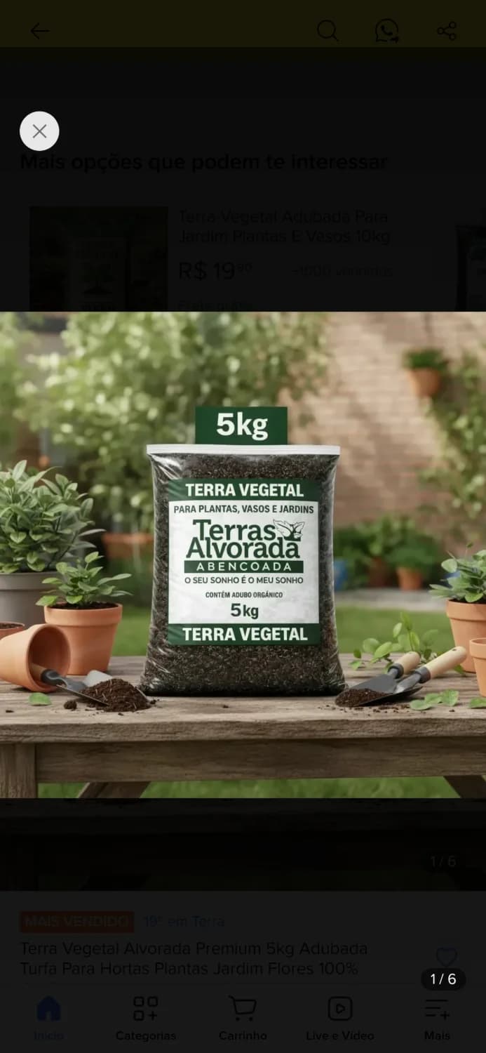 Terra Vegetal Alvorada Premium 5kg Adubada Turfa Para Hortas Plantas Jardim Flores - 1
