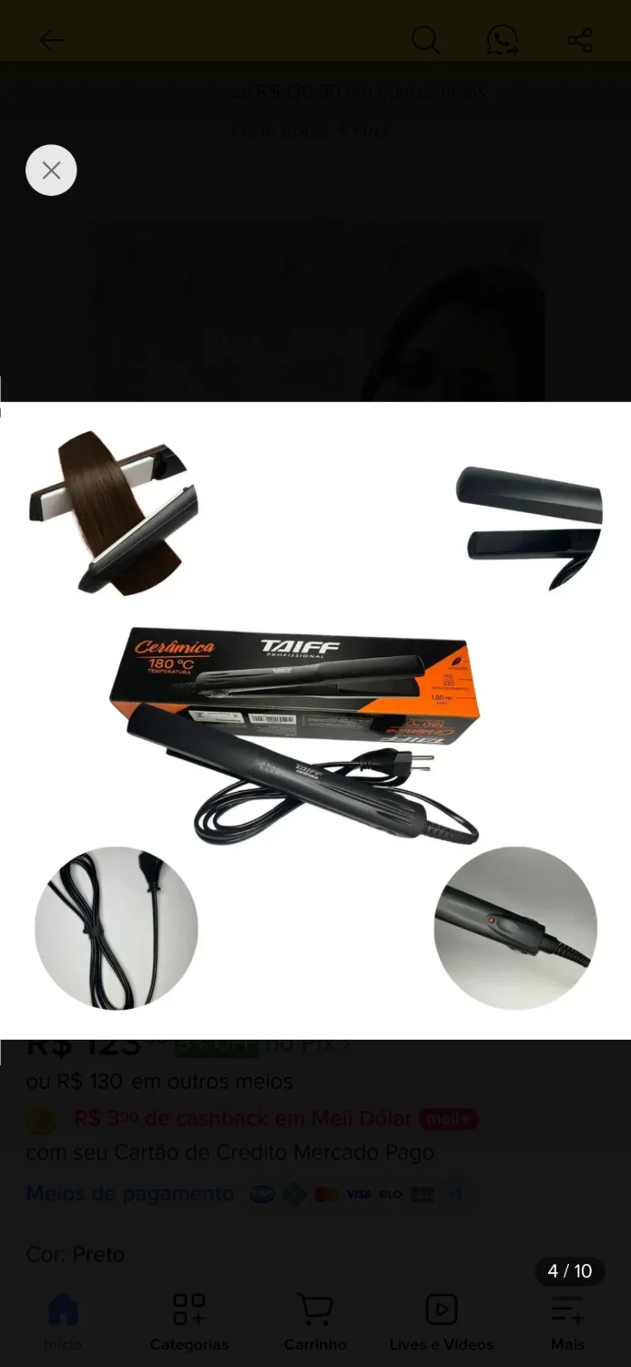 Chapinha Prancha Taiff Cerâmica Preta 110v/220v Bivolt Preto - 1