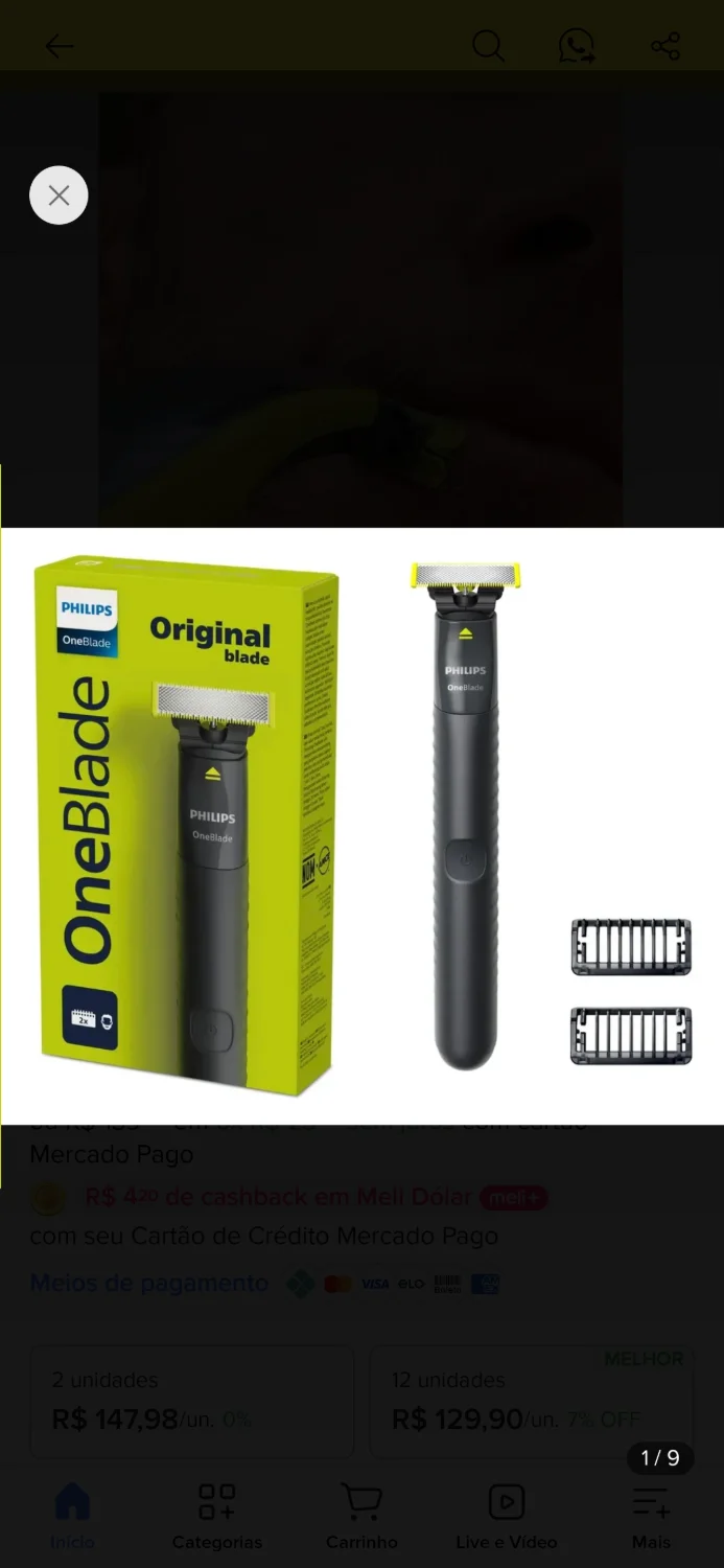 Barbeador e Aparador Elétrico Philips OneBlade 2 Pentes, Sem Fio e À Prova D'Água - 1